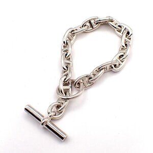 HERMES Logo Chaine D'ancre MM Chain Bracelet 17 Link Silver Ag925 370LC619